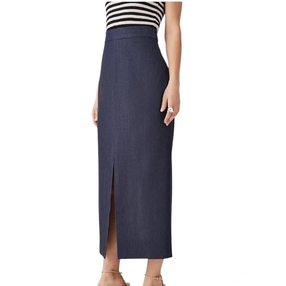 Karen Millen Tailored Denim Corset Detail Midi Skirt - Picture 3 of 15